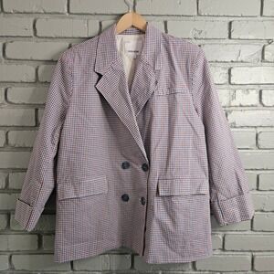 Rita Row Camelia Gingham Double Breasted Cotton Blazer Blue Red White‎ Large